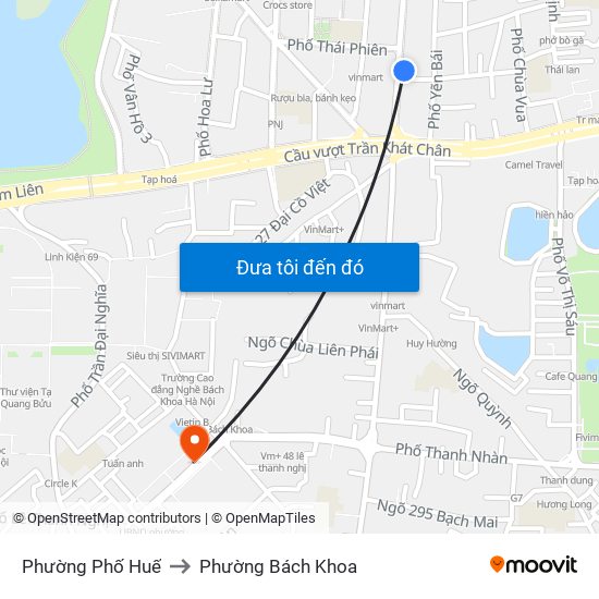 Phường Phố Huế to Phường Bách Khoa map