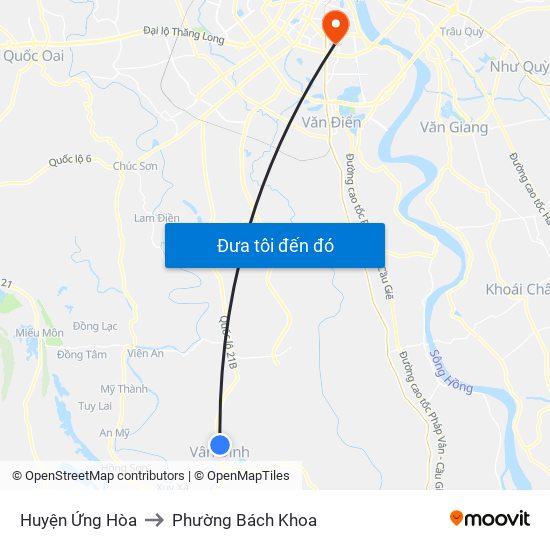 Huyện Ứng Hòa to Phường Bách Khoa map