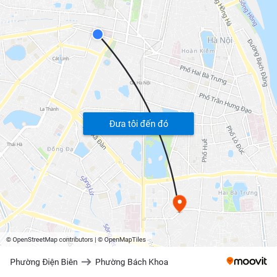 Phường Điện Biên to Phường Bách Khoa map