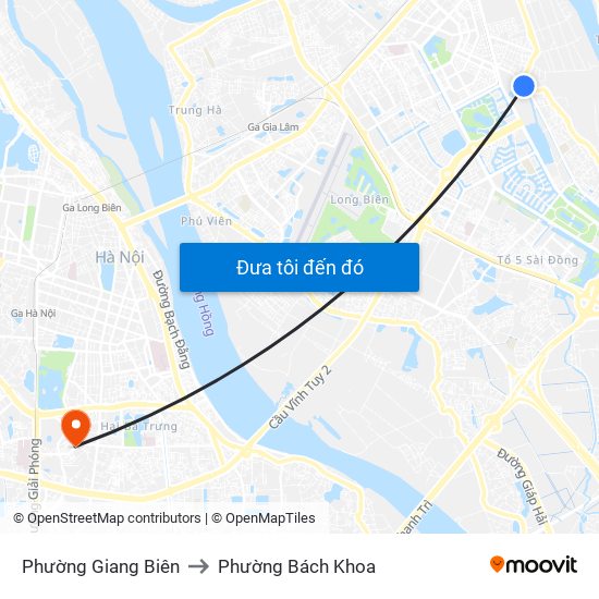 Phường Giang Biên to Phường Bách Khoa map