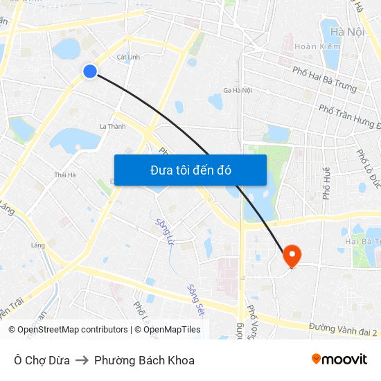 Ô Chợ Dừa to Phường Bách Khoa map