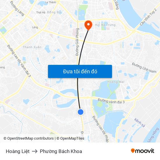 Hoàng Liệt to Phường Bách Khoa map