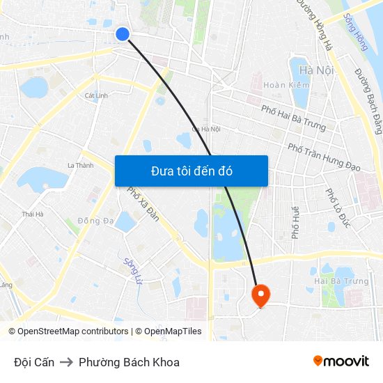 Đội Cấn to Phường Bách Khoa map