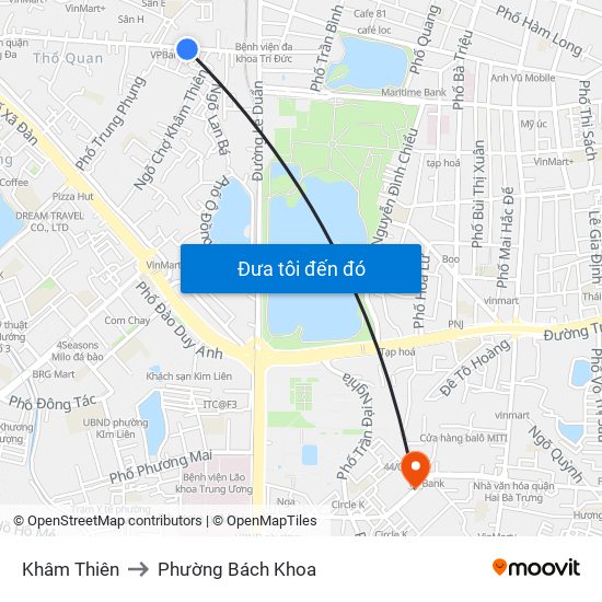 Khâm Thiên to Phường Bách Khoa map