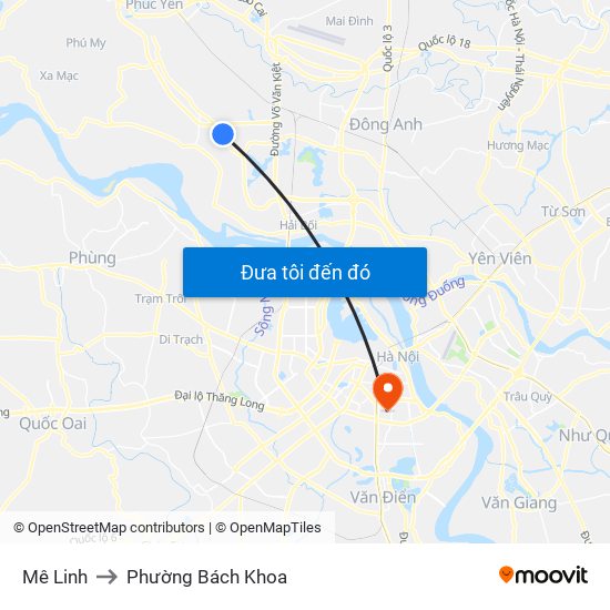 Mê Linh to Phường Bách Khoa map