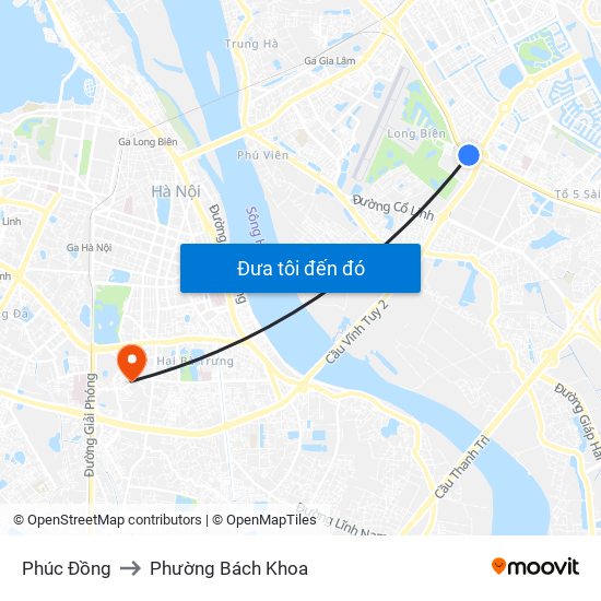 Phúc Đồng to Phường Bách Khoa map