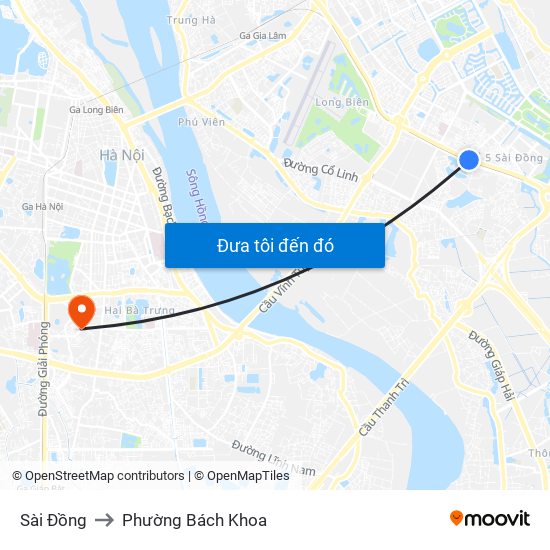 Sài Đồng to Phường Bách Khoa map