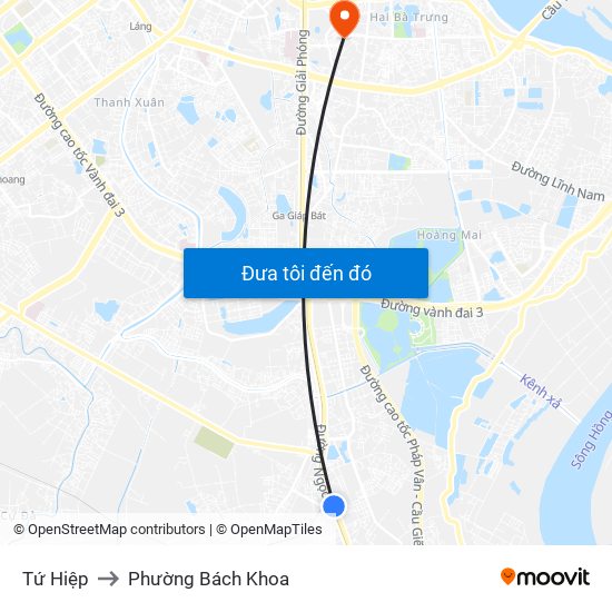 Tứ Hiệp to Phường Bách Khoa map