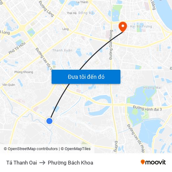 Tả Thanh Oai to Phường Bách Khoa map