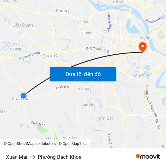 Xuân Mai to Phường Bách Khoa map