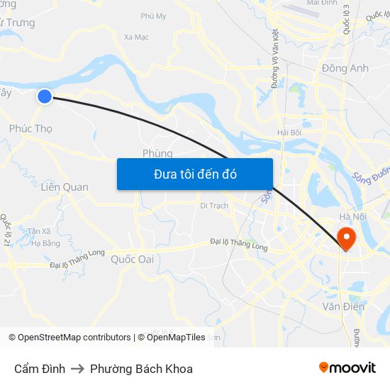 Cẩm Đình to Phường Bách Khoa map