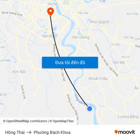 Hồng Thái to Phường Bách Khoa map