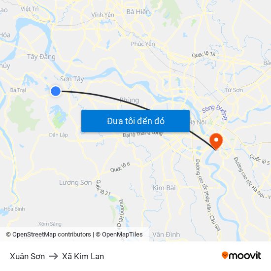 Xuân Sơn to Xã Kim Lan map