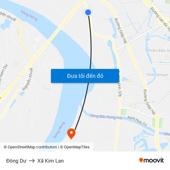 Đông Dư to Xã Kim Lan map
