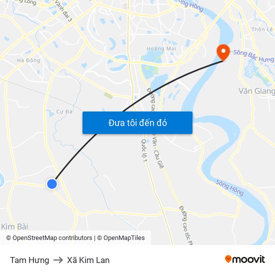 Tam Hưng to Xã Kim Lan map