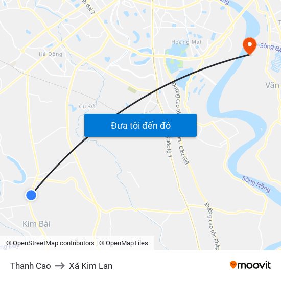 Thanh Cao to Xã Kim Lan map