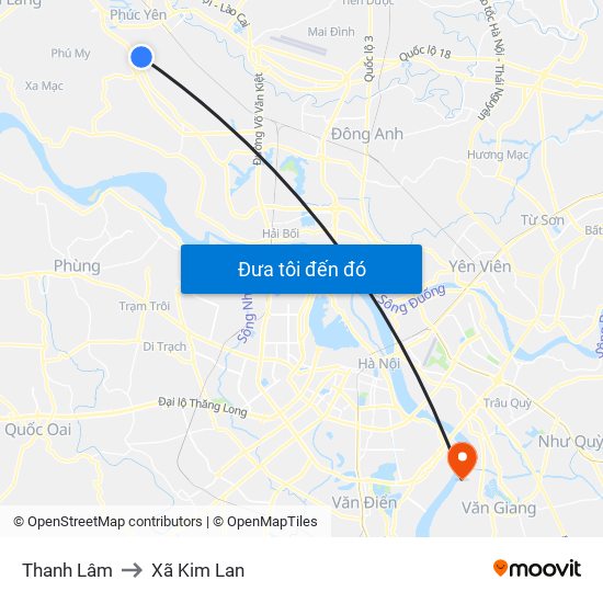 Thanh Lâm to Xã Kim Lan map