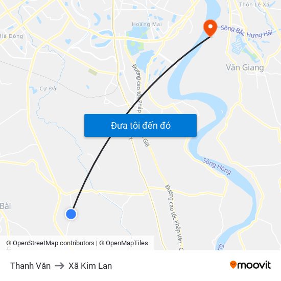 Thanh Văn to Xã Kim Lan map