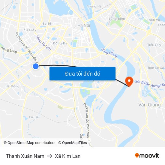 Thanh Xuân Nam to Xã Kim Lan map