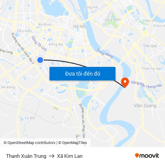 Thanh Xuân Trung to Xã Kim Lan map