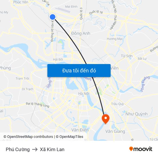 Phú Cường to Xã Kim Lan map