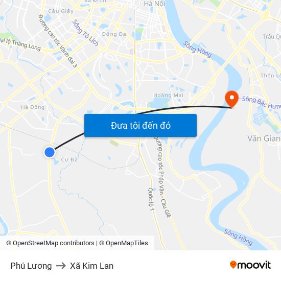 Phú Lương to Xã Kim Lan map