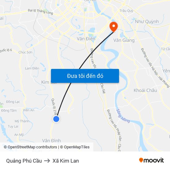 Quảng Phú Cầu to Xã Kim Lan map