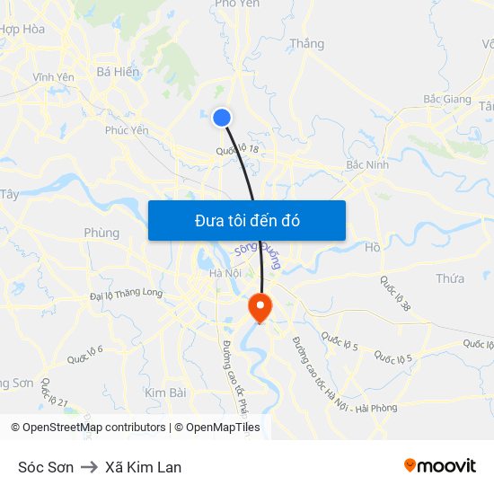 Sóc Sơn to Xã Kim Lan map