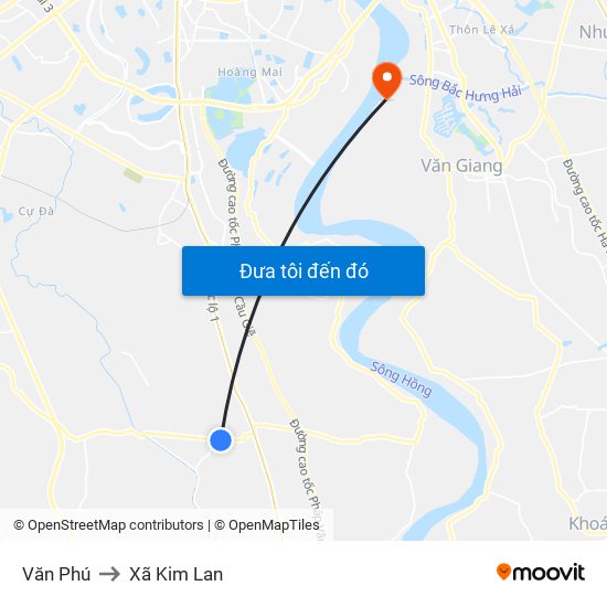 Văn Phú to Xã Kim Lan map