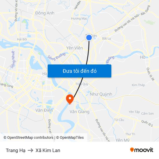 Trang Hạ to Xã Kim Lan map