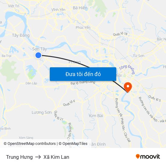 Trung Hưng to Xã Kim Lan map