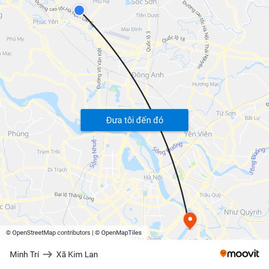 Minh Trí to Xã Kim Lan map