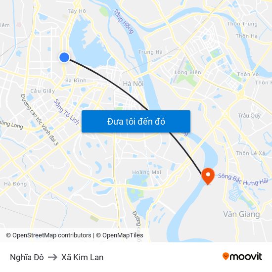 Nghĩa Đô to Xã Kim Lan map