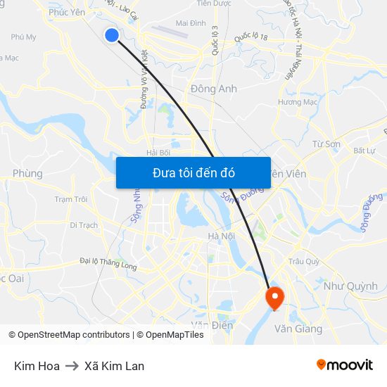 Kim Hoa to Xã Kim Lan map