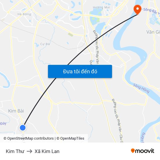 Kim Thư to Xã Kim Lan map