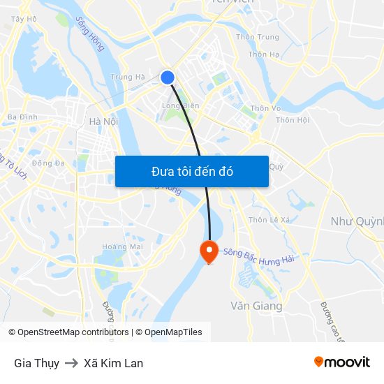 Gia Thụy to Xã Kim Lan map