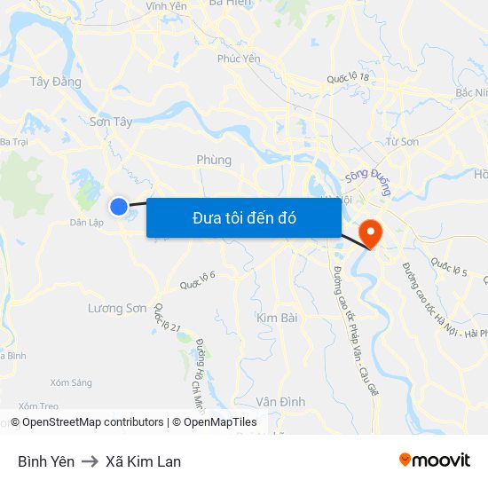 Bình Yên to Xã Kim Lan map