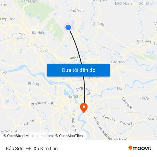 Bắc Sơn to Xã Kim Lan map