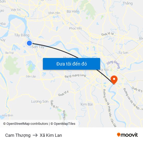 Cam Thượng to Xã Kim Lan map