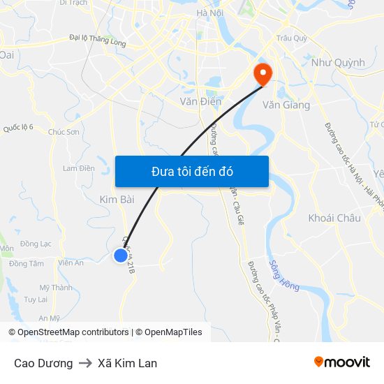 Cao Dương to Xã Kim Lan map