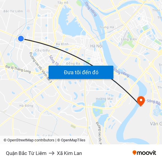 Quận Bắc Từ Liêm to Xã Kim Lan map