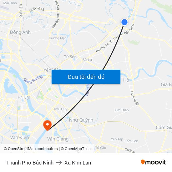 Thành Phố Bắc Ninh to Xã Kim Lan map
