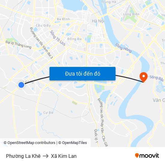 Phường La Khê to Xã Kim Lan map