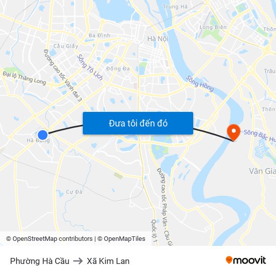 Phường Hà Cầu to Xã Kim Lan map
