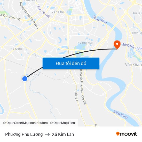 Phường Phú Lương to Xã Kim Lan map