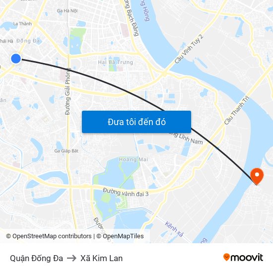 Quận Đống Đa to Xã Kim Lan map