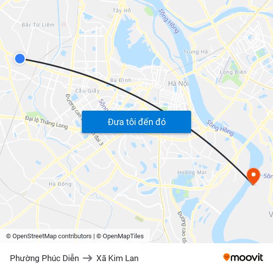 Phường Phúc Diễn to Xã Kim Lan map