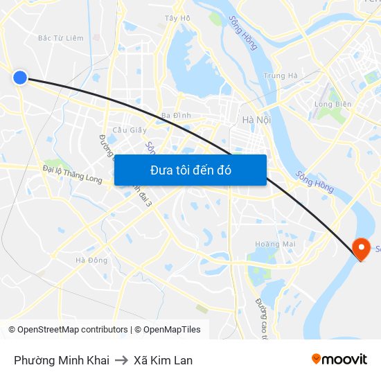 Phường Minh Khai to Xã Kim Lan map