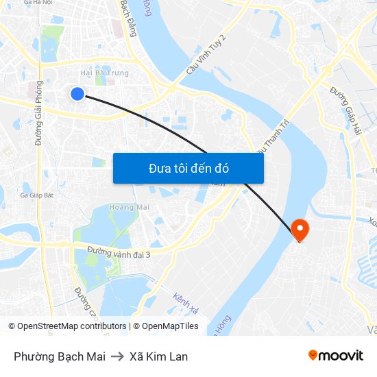 Phường Bạch Mai to Xã Kim Lan map
