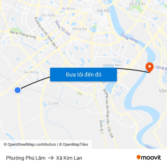 Phường Phú Lãm to Xã Kim Lan map